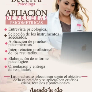 Aplicación de pruebas psicométricas en Villavicencio con evaluación, interpretación profesional, informe psicológico y orientación de resultados. Servicio presencial o virtual - Psicóloga Pilar Becerra