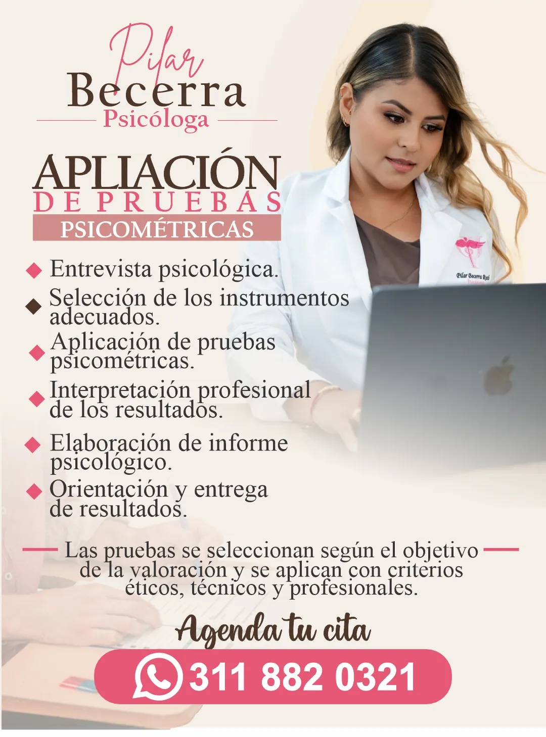 Aplicación de pruebas psicométricas en Villavicencio con evaluación, interpretación profesional, informe psicológico y orientación de resultados. Servicio presencial o virtual - Psicóloga Pilar Becerra