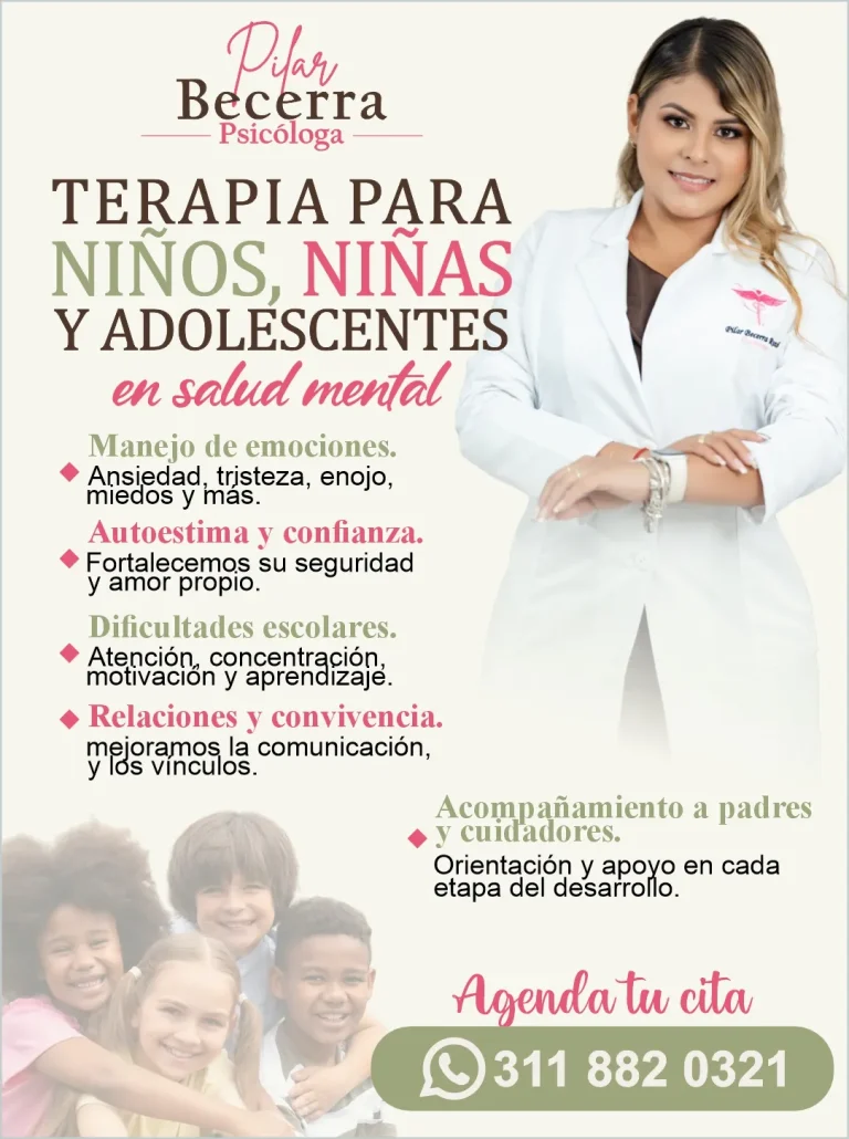Atención psicológica para niños y adolescentes en Villavicencio. Acompañamiento en ansiedad, autoestima, conducta, adaptación escolar y conflictos familiares - Terapia presencial o virtual - Pilar Becerra